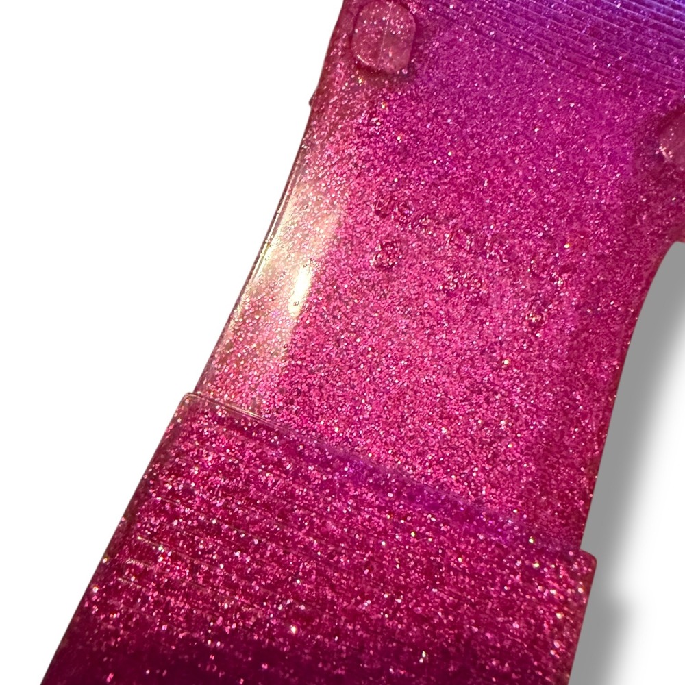 Jeffrey Campbell Flower Slide Sandals Size 8 Pink Glitter‎ Jelly Square Toe Y2K - Picture 8 of 9